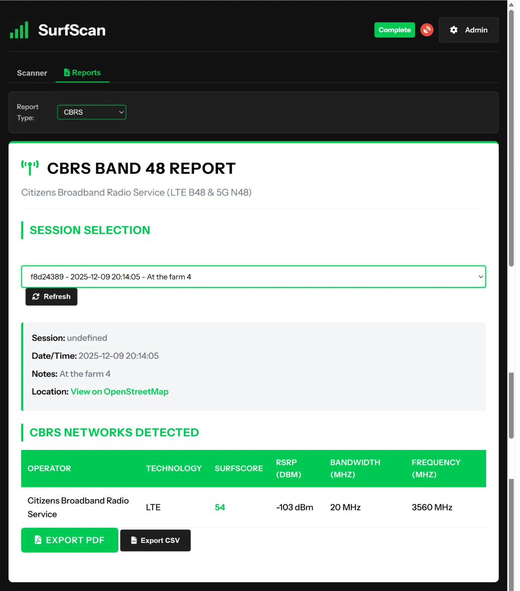 CBRS Band 48 Report showing private network detection